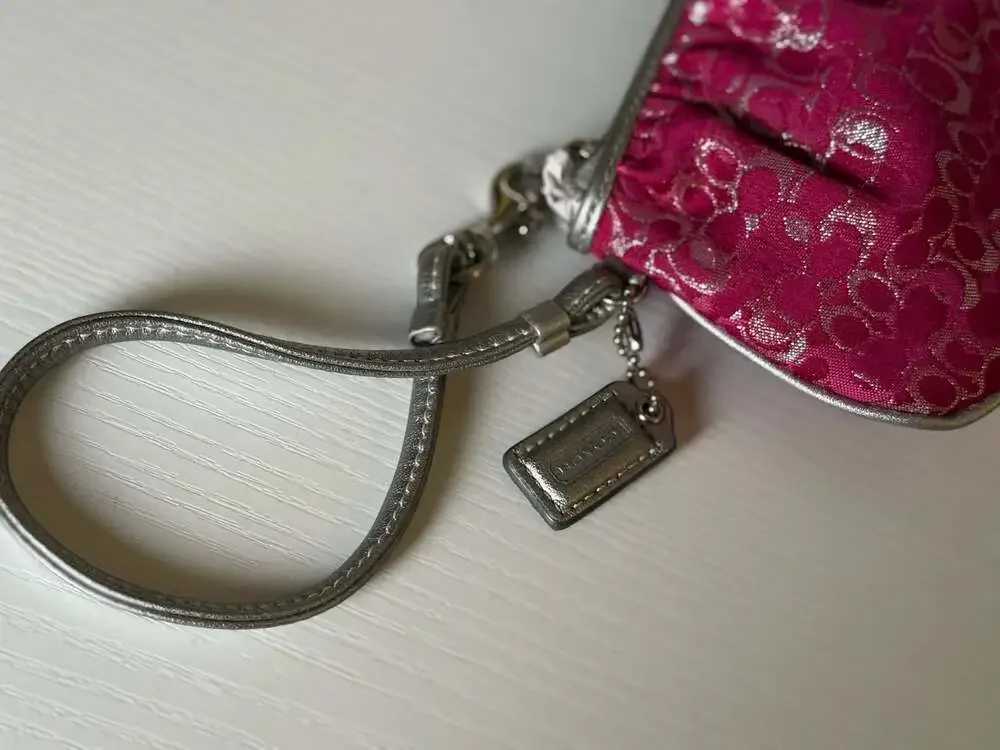 Coach Violet Lurex Opt Art Wristlet with Silver Leather Trim